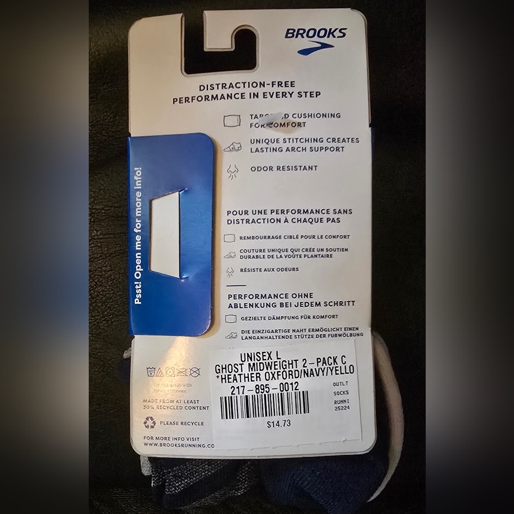 Brooks Ghost Lite Unisex Medium Cushion No-Show Socks-2 pair sz. Large - Picture 2 of 6